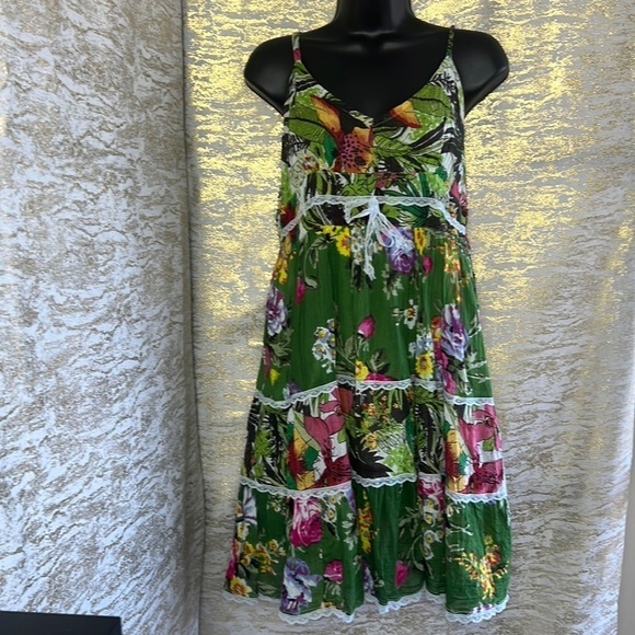 Angelle Milan Women’s Green Floral Cotton Fit&Flare Mini Dress Size M - Picture 3 of 15